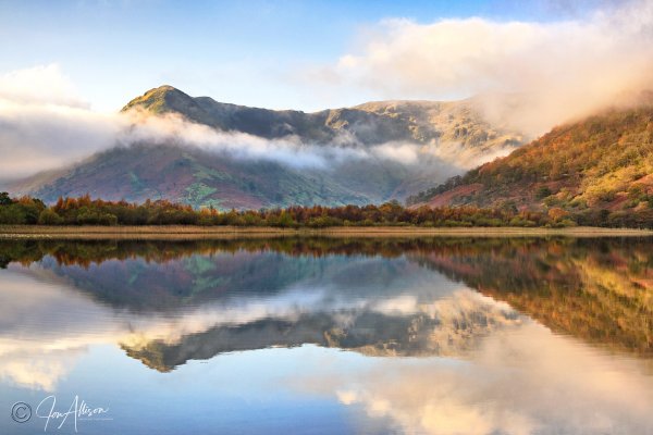 A glorious autumn morning inspired an early start to capture first light at Brotherswater. This is looking across to the mighty Dove Crag, shrouded in mist. Click on the image to open it up and explore further...