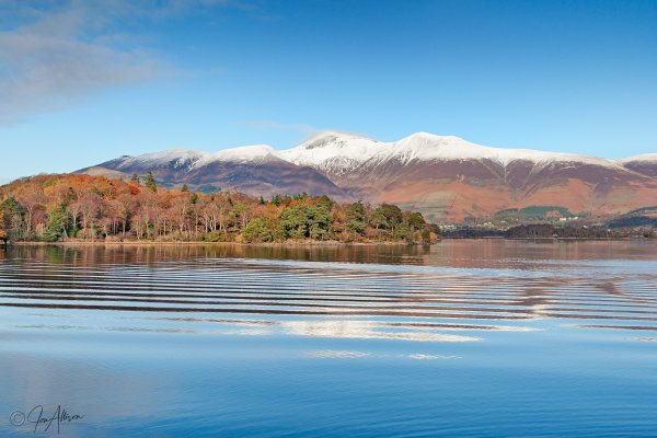 It doesn't get much better than this after heading off for a winter photo shoot in the Lake District. Snow capped Skiddaw looks magnificent across the water. Canon EOS 1d Mk11; Canon EF 28-300 L IS USM Lens.